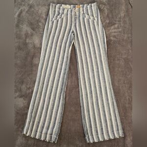 Anthropology Pilcro And The Letterpress Linen Blend Blue Striped Pant Sz ZERO